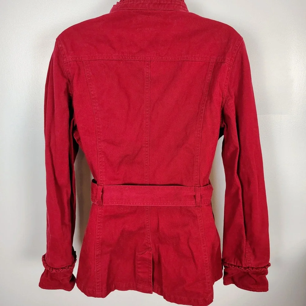 Converse One Star Red Cotton Utility Field Jacket Ruffle Neck Belted Womens L - Picture 7 of 10